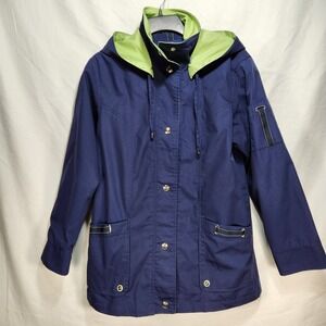 Mackintosh New England Jacket Hooded Lined Blue Rain Jacket Parka Women Size M